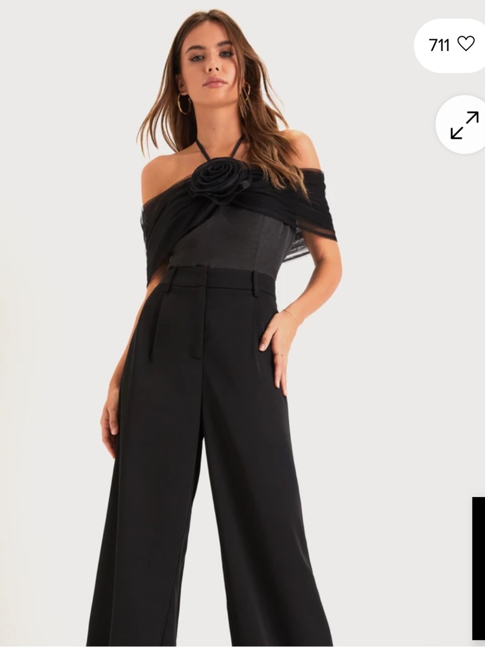 Lulu's size M rosette Black tulle Off-Shoulder Rose Detail Bodysuit - Picture 2 of 12